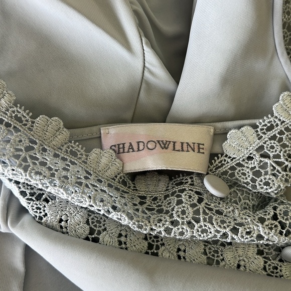 Vintage Made in USA All Nylon Shadowline Long Gray Gown with Flutter Sleeves - Picture 9 of 11